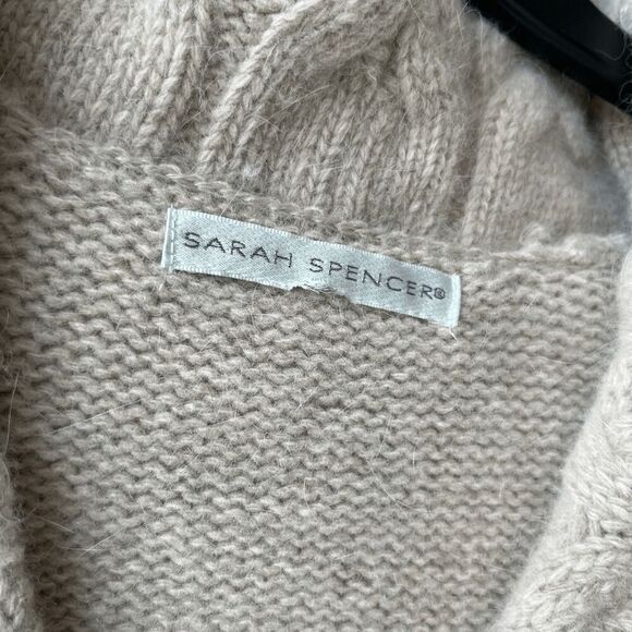 Sarah Spencer Lambswool Angora Cardigan Cable Collar Beige Button Sweater S - Picture 4 of 11